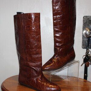 $399 ATS TRAX Brazil Croc Embossed Knee High Riding Moto Boot
